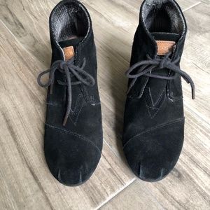 TOMS Black Suede Wedge Bootie, Size 9